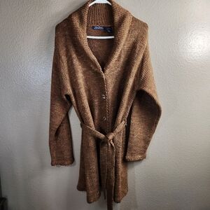 Wind River Womens |L| Brown Speckled Knit Tie Waist Buttonfront Cardigan